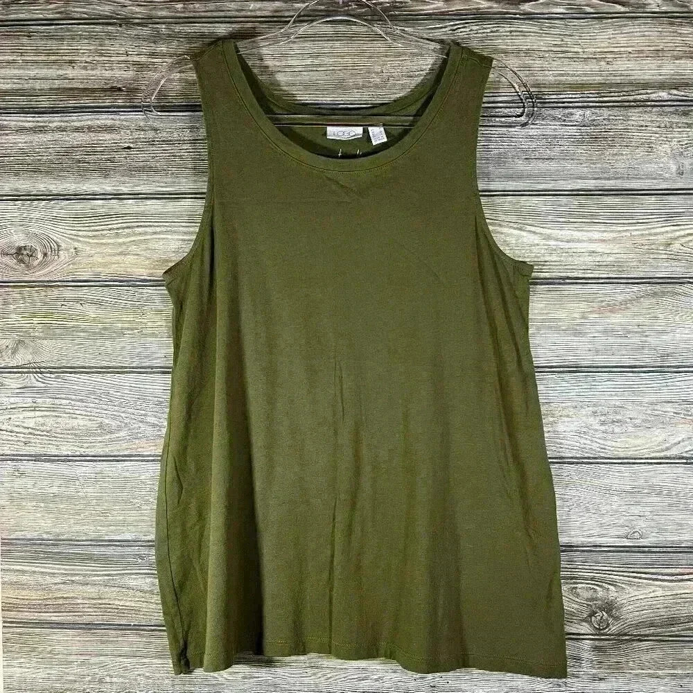 LOGO Principles by Lori Goldstein Knit Scoop Neck Tank Top Green Size Medium